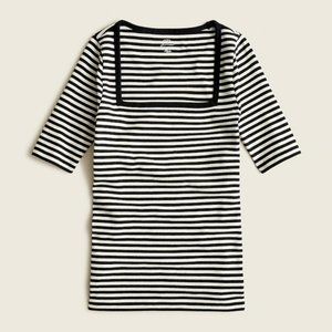 J. Crew Perfect-fit Squareneck T-shirt in Navy Stripe, Size